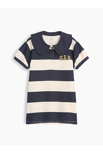 GAP Kız Bebek Lacivert Fransız Havlu Kumaş Logo Rugby Elbise