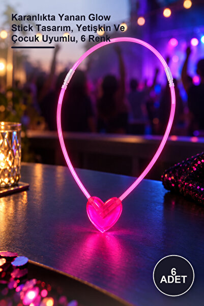 Yenilig 6 Pieces of Heart-Shaped Glow Necklaces – Glow-In-The-Dark Glow Stick...