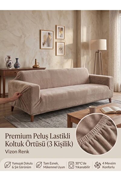 Genel Markalar Pelüş 3 Kişilik Welsoft Kanepe Örtüsü | Lastikli Koltuk Örtüsü...