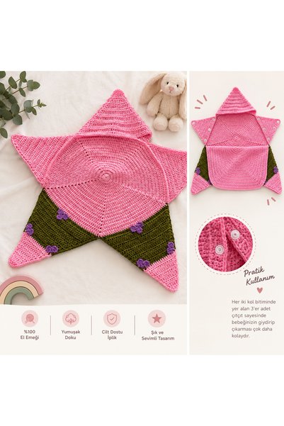 NurEra Design Patrick Star Jumpsuit/Snaps Fastener Hand Knitted Baby Star Jum...