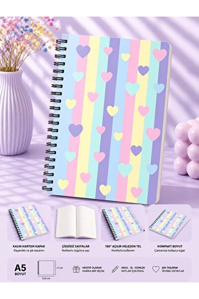 ÖZ KIRTASİYE Pastel Kalpler A5 Çizgisiz Defter