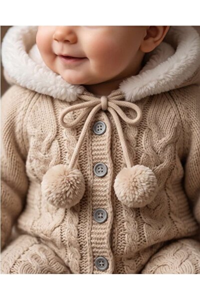 Nipperland 100% Knitwear Unisex Baby Jumpsuit with Pompom