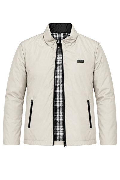 CIVILTIPOLO Men's Seasonal Coat Stand Collar Zippered Pocket Slim Coat Khaki
