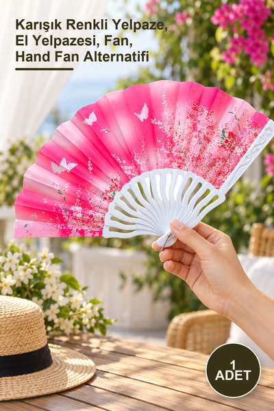 Yenilig 1 Adet Plastik Kumaş Yelpaze – Karışık Renkli Yelpaze, El Yelpazesi, Fan, Hand Fan Alternatifi