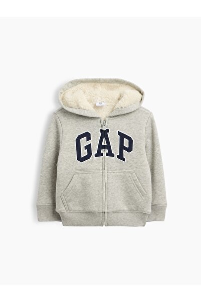 GAP Erkek Bebek Gri Logo Sherpa Fermuarlı Sweatshirt