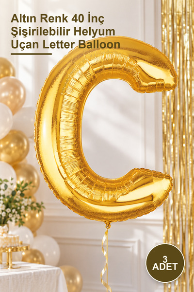 Yenilig 3 Pieces C Letter Foil Balloon - Gold Color 40 Inch Inflatable Helium...