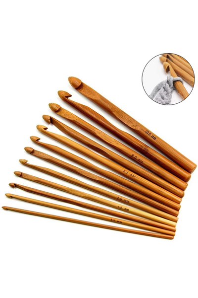 Choice 12Pcs Bamboo Handle Crochet Hook Set 3-10mm Wooden Knitting Needles fo...