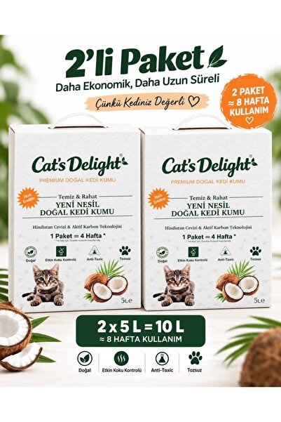 Hindistan Cevizi Kabuğu & Aktif Karbon Teknolojili Kedi Kumu 5 Litre X 2 Adet