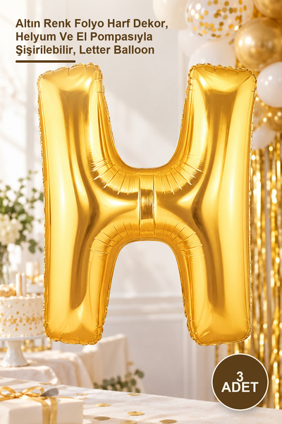 Yenilig 3 Pieces H Letter Foil Balloon – Gold Color Foil Letter Decoration, I...