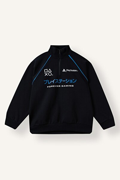 DeFacto Playstation Oversize High Collar Half Zipper Printed Sweatshirt for B...
