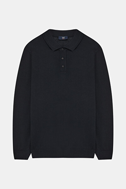 W Collection LACİVERT POLO YAKA UZUN KOLLU YÜN KAZAK