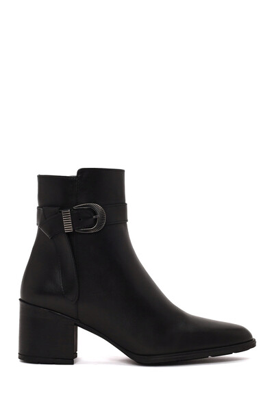 Derimod Women's Black Zippered Thick Heeled Leather Boots Wf180033Dv