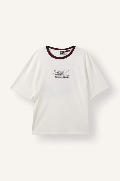 DeFacto تي شيرت Initial D Boxy Fit ذو ياقة دائرية وطباعة متباينة وأكمام قصيرة...