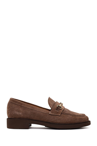 Derimod Women's Mink Buckle Suede Leather Loafer Af220009Ds