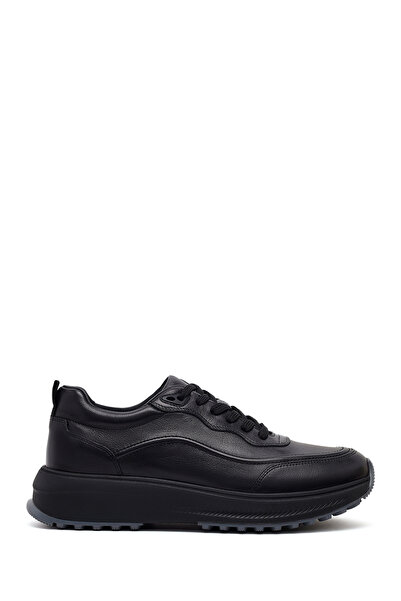Derimod Men's Black Lace-Up Thick-Sole Leather Casual Sneaker Wm740018Dv
