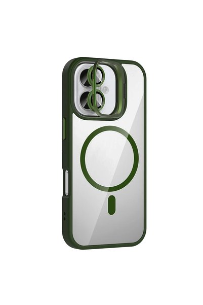 OtoTech غطاء جوكو آيفون 16 مع عدسة ريميم وحامل ماجسيف - أخضر داكن