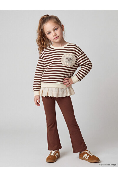 LC Waikiki Two Mt Shop Quality Lcw Kids Brown 3 Thread Striped Standard & Reg...