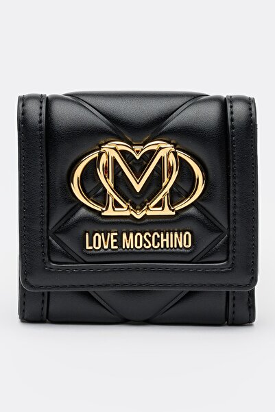 Love Moschino Women's Metallic Logo Patterned Genuine Leather Black Wallet wi...