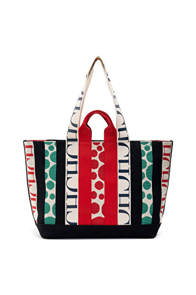 Carolina Herrera New Vintage Letter Jacquard Color-Block Stripe Tote Bag