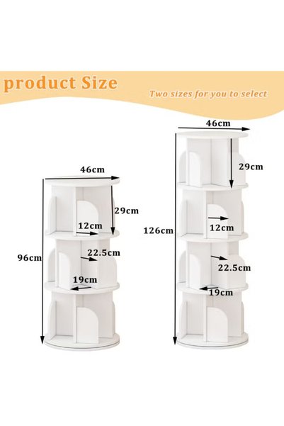 Sheinhome رف كتب دوار 360 درجة °   خزانة كتب بحاجز نصف دائري، رف تخزين كتب من خشب MDF، 3 و 4 طبقات لغرفة المعيشة، المكتب، غرفة النوم، غرفة الدراسة - أبيض/بيج