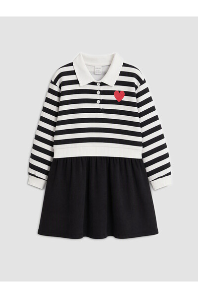 LC Waikiki Lcw Kids Ecru 3 Thread Striped Girls' Dress with Nevavm Difference