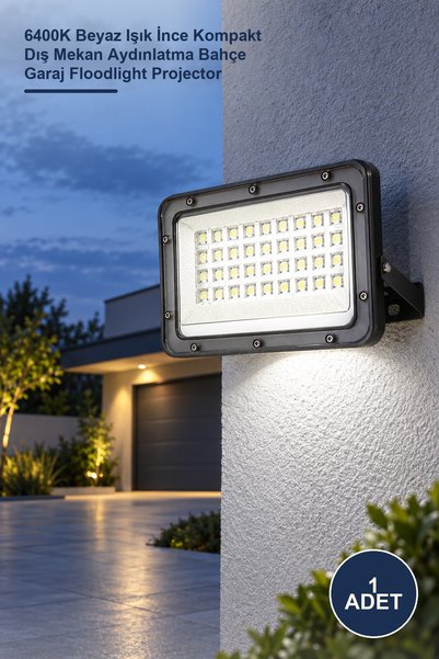 Yenilig 1 Adet CT-4658 50W Slim LED Projektör – 6400K Beyaz Işık İnce Kompakt Dış Mekan Aydınlatma Bahçe Garaj Floodlight Projector