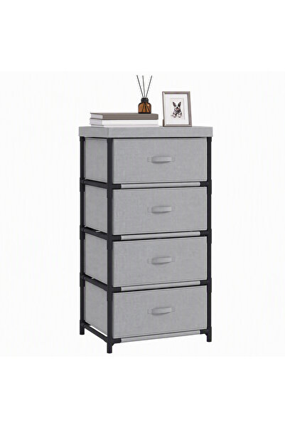 Generic Brand Comodă cu cadru din oțel și 4 sertare, 42 x 32 x 80 cm, Gri/Negru