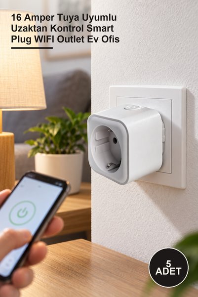 Yenilig 5 Pieces Ct-4010 Smart Wi-Fi Socket – 16 Ampere Tuya Compatible Remot...