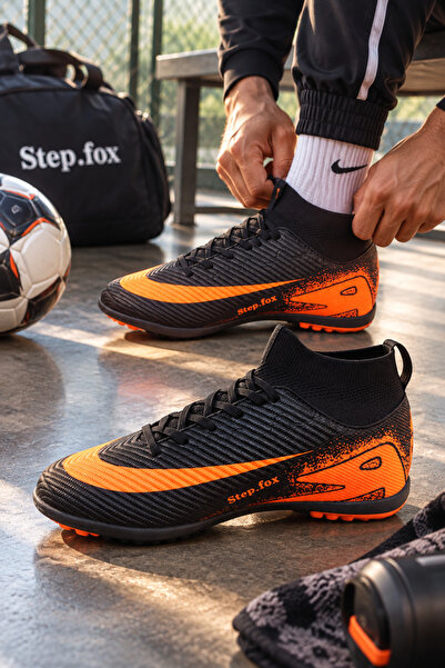 Generic Brand Men's Black & Orange High-Ankle Football Turf Shoes – Lightweig...