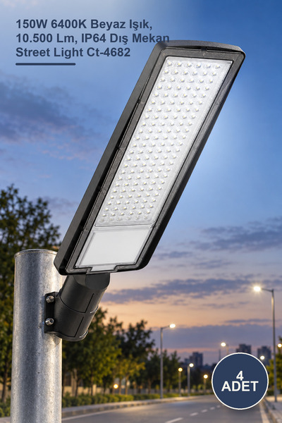 Yenilig 4 Adet LED Sokak Armatürü – 150W 6400K Beyaz Işık, 10.500 Lm, IP64 Dı...