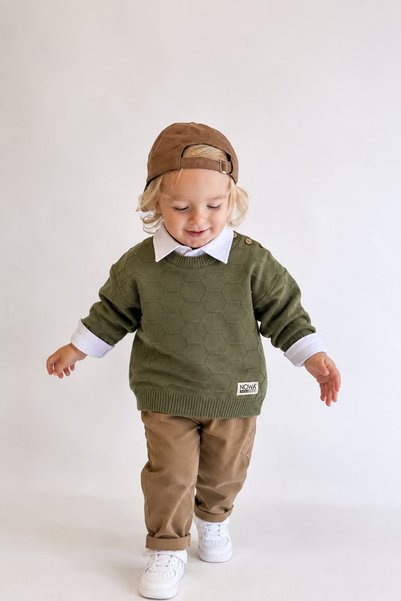 Minigimin Cicileri Honeycomb Patterned Knitwear Sweater and Shirt for Baby Bo...