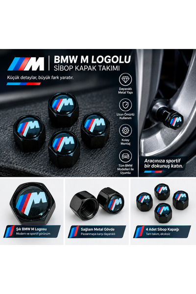 İKTUNING BMW M LOGOLU 4 ADET SİYAH METAL SİBOP KAPAK TAKIMI