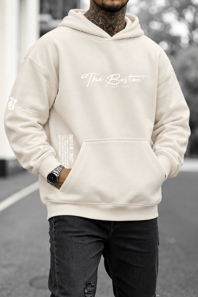 ZAVIXO Men's 3 Thread Yarn Printed Oversize Hoodie – Hooded with Kangaroo Pocket