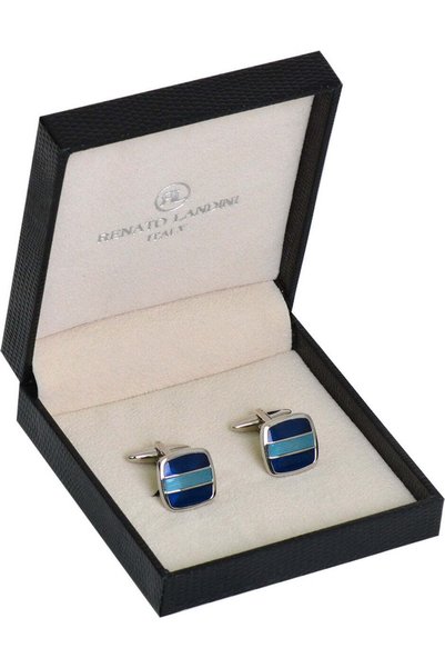 RENATO LANDINI Blue & Chrome Cufflinks/ Connection 27