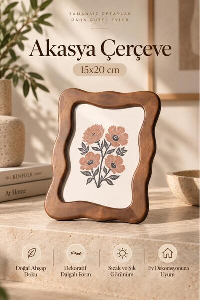 Atbyhome Doğal Masif Akasya Ağacı Dalgalı Fotoğraf Çerçevesi 15x20 cm - Masa Ve Konsol Üstü Ahşap Resim Çerçevesi