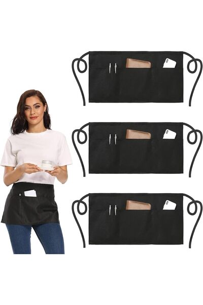 Arabest 3-Piece Waterproof Waist Apron with 5 Pockets,Oil Resistant Half Apro...