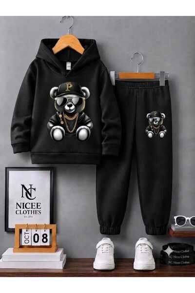 NC Nicee Clothes طقم رياضي للأطفال للجنسين (قبعة ونظارات وطبعة دب للشتاء)