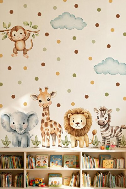 MSticker Safari Hayvanları Duvar Sticker Seti 88 Parça – Fil, Zürafa, Aslan, ...