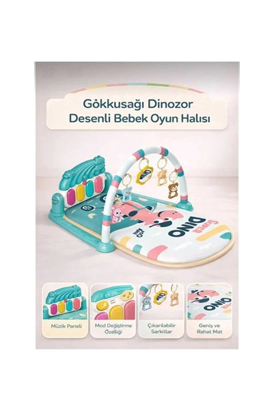 NUNU Piyanolu Dinozor Aktivite Halısı Işıklı Müzikli Eğitici Bebek Oyun Matı ...