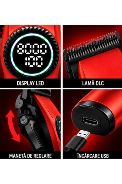 BOXE Aparat de tuns profesional V 2033 cu afișaj digital LED, lamă DLC, USB