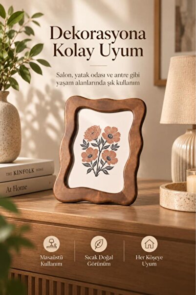 Atbyhome Doğal Masif Akasya Ağacı Dalgalı Fotoğraf Çerçevesi 15x20 cm - Masa Ve Konsol Üstü Ahşap Resim Çerçevesi