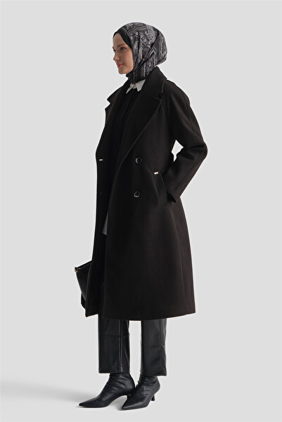 Armine Raglan Sleeve Stamp Coat Black