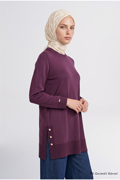 Armine Button Detailed Knitwear Tunic Plum