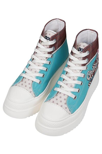 Dogo Women's Vegan Turquoise Thick Sole High Sneakers - Yum Choco Luv Design