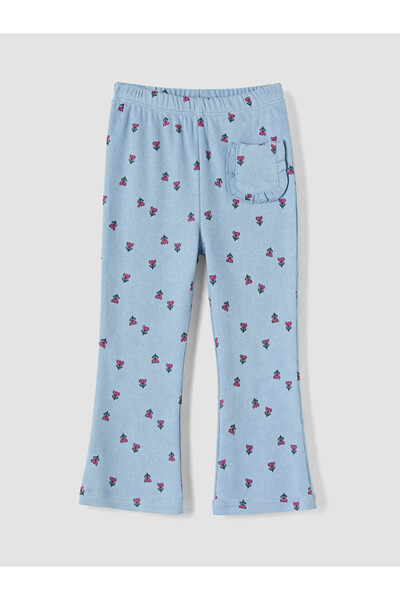 LC Waikiki Ozmarka New Season Blue Floral Spanish Flared Girls' Leggings