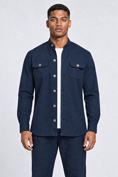 RELAXL Erkek Hakim Yaka Çift Cepli Overshirt Lacivert Gömlek Ceket