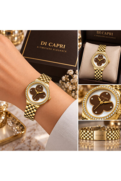 Generic Brand ساعة DI CAPRI النسائية الذهبية بميناء بنيLOOSTER TIME