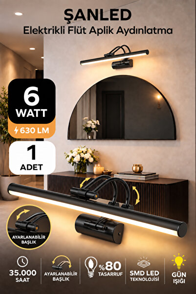 ŞANLED 6W Elektrikli Flüt LED Aplik Siyah Renk Gün Işığı Ayarlanabilir Başlık...