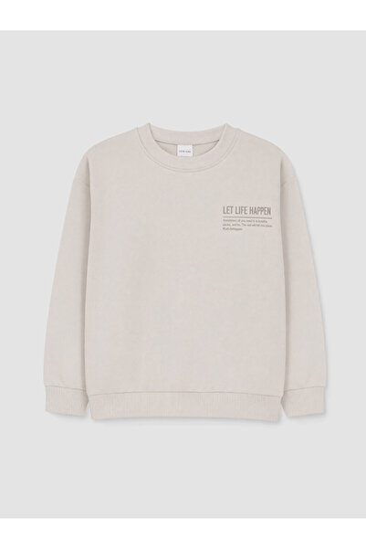 LC Waikiki Ozmarka New Season Gray Crew Neck Printed Boys' Sweatshirt