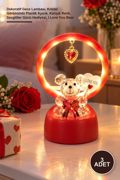 Yenilig 3 Pieces of Lighted I Love You Teddy Bear Figurine – Decorative Night...